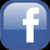 Facebook logo on a blue square background.