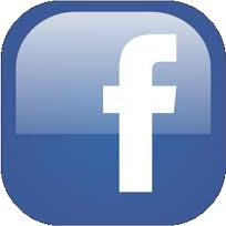 Facebook logo on a blue square background.